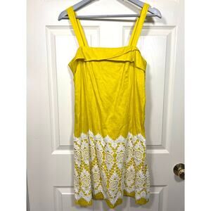 NEW Anthropologie Floreat Yellow Embossed Dress with White Lace Women's 6